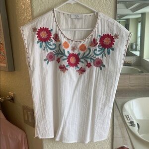 White Blouse with Vibrant Floral Embroidery